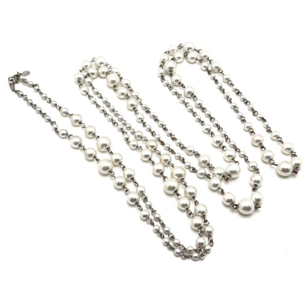 Premier Designs Silver Toned & White Faux Pearl Station Necklace Long 64"